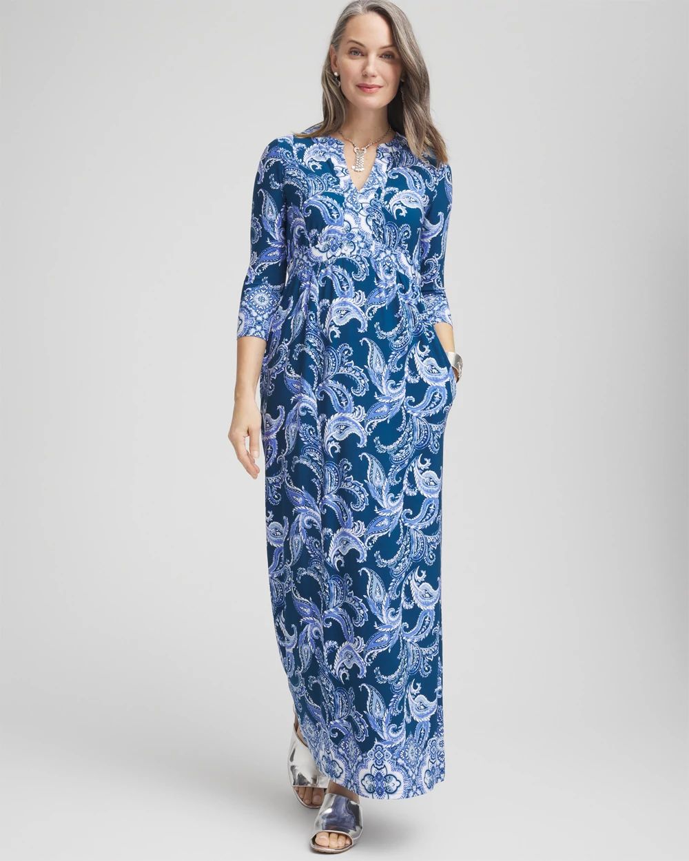 【楽ギフ_のし宛書】 3/4 Chico's | Dress Maxi Jersey Sleeved ファンデーション